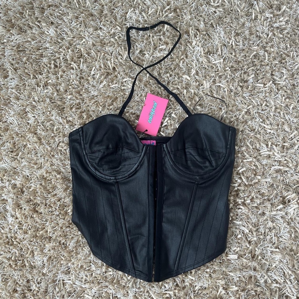 edikted black leather corset top